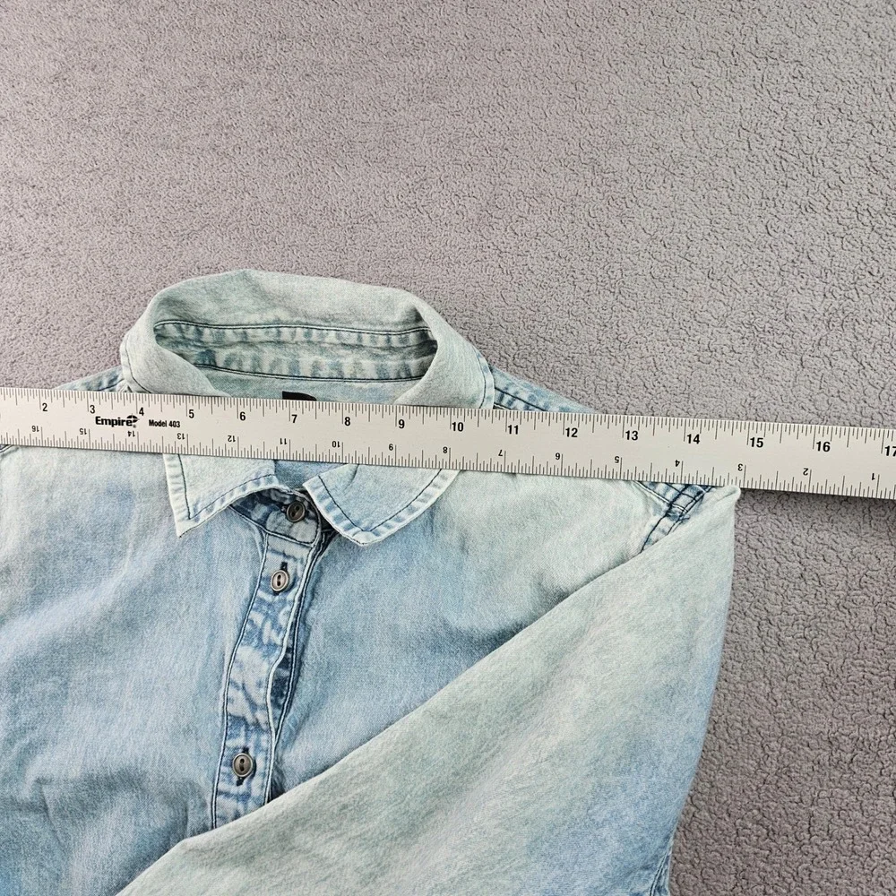 Halogen Shirt Dress Womens S‎ Blue Denim Acid Wash Drawstring Waist Button Front - Picture 6 of 14